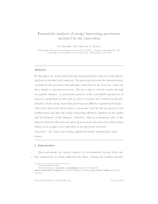 Parametric analysis of energy harvesting pavements operated by air convection Thumbnail