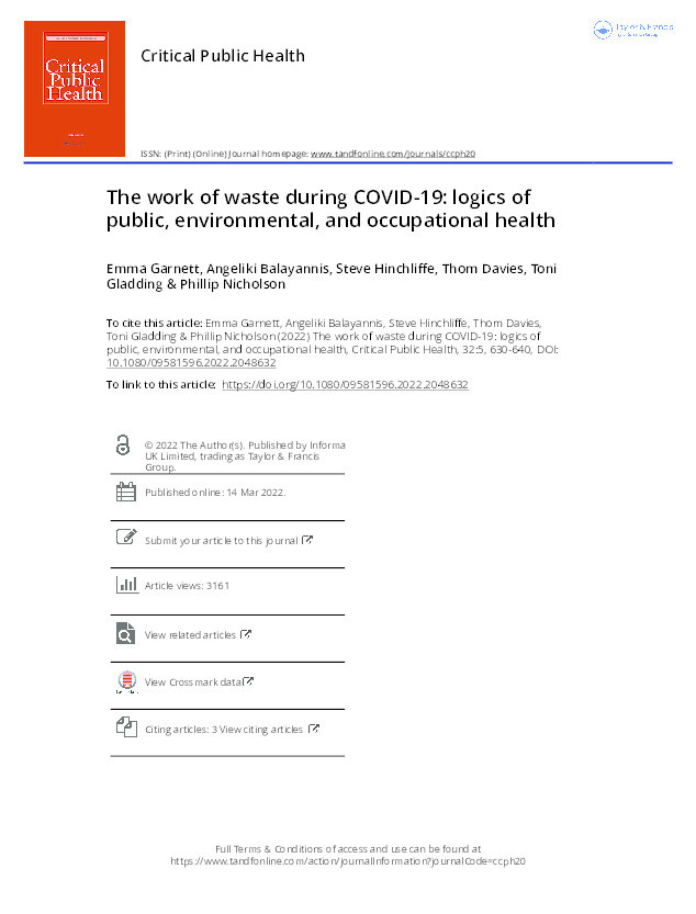 The work of waste during COVID-19: logics of public, environmental, and occupational health Thumbnail