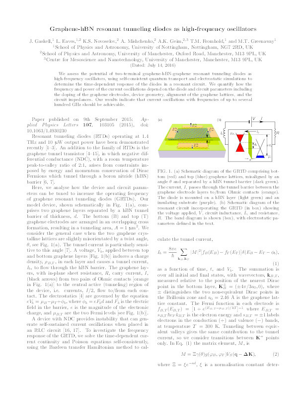 Graphene-hexagonal boron nitride resonant tunneling diodes as high-frequency oscillators Thumbnail