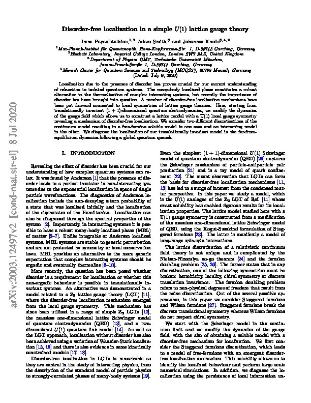 Disorder-free localization in a simple U(1) lattice gauge theory Thumbnail