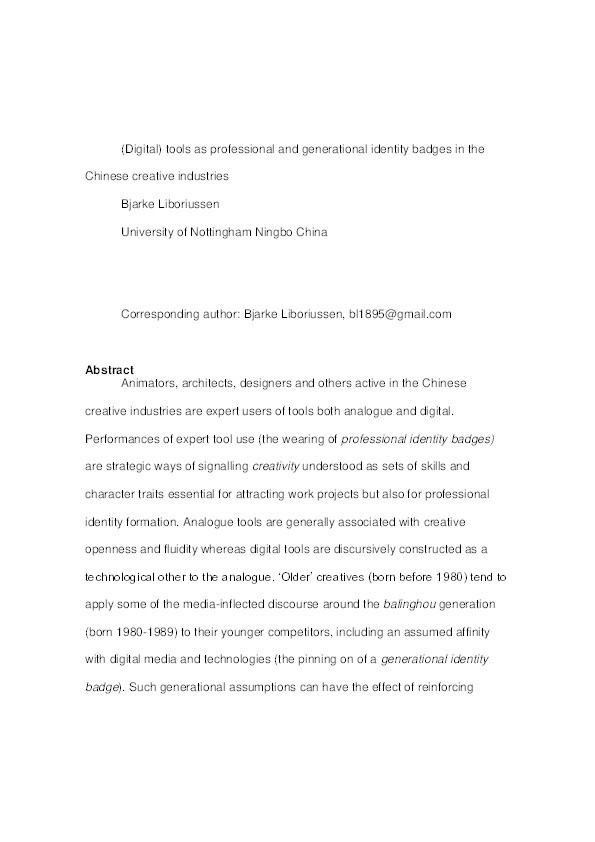 (Digital) tools as professional and generational identity badges in the Chinese creative industries Thumbnail