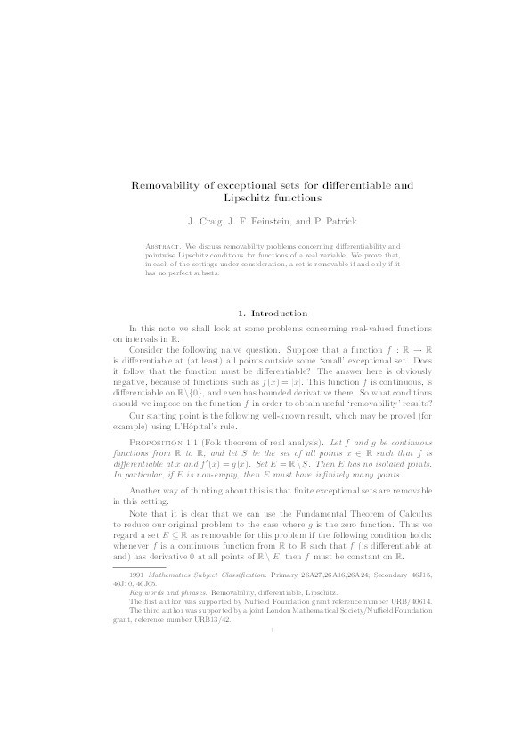 Removability of exceptional sets for differentiable and Lipschitz functions Thumbnail