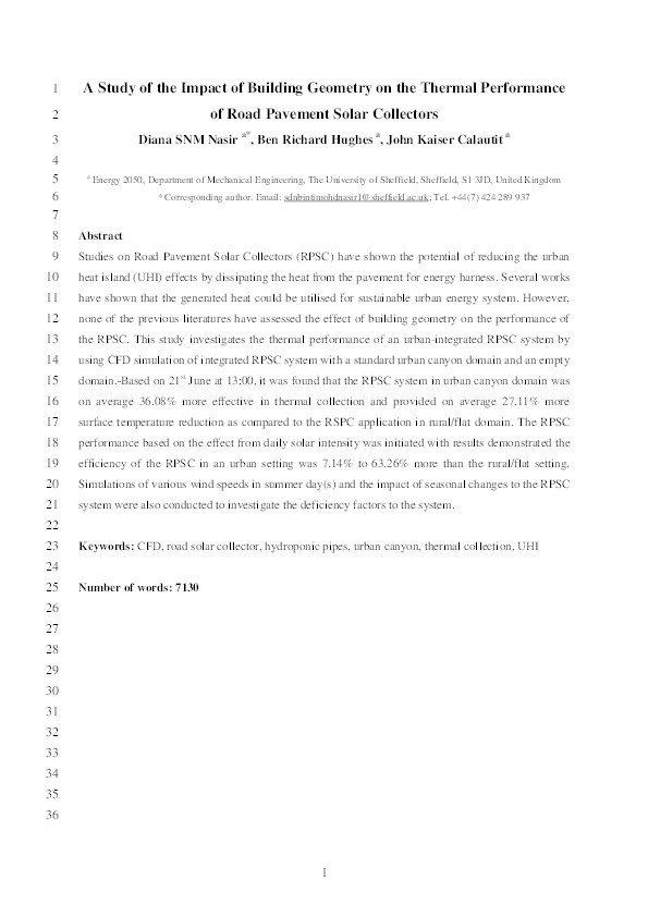 A study of the impact of building geometry on the thermal performance of road pavement solar collectors Thumbnail