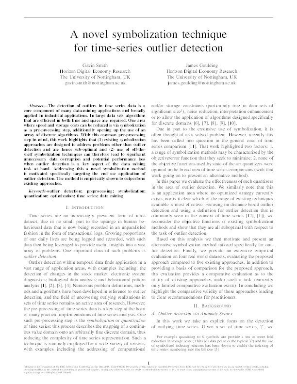 A novel symbolization technique for time-series outlier detection Thumbnail
