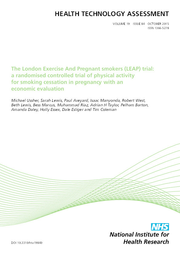 The London Exercise And Pregnant smokers (LEAP) trial: a randomised controlled trial of physical activity for smoking cessation in pregnancy with an economic evaluation Thumbnail