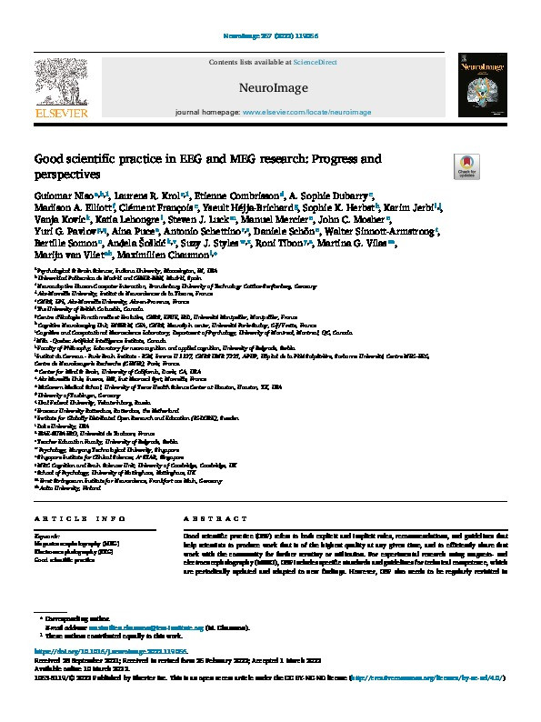 Good scientific practice in EEG and MEG research: Progress and perspectives Thumbnail