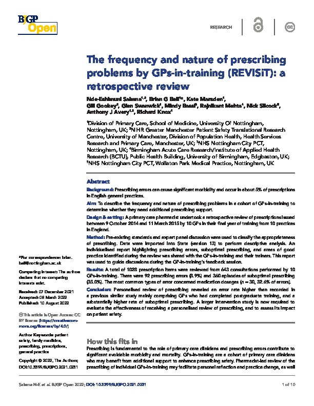 The frequency and nature of prescribing problems by GPs-in-training (REVISiT): a retrospective review Thumbnail