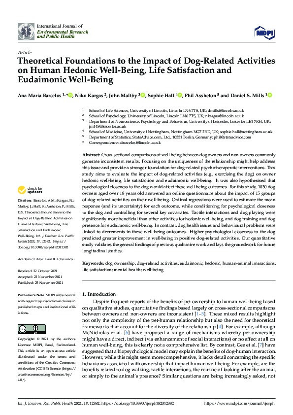 Theoretical Foundations to the Impact of Dog-Related Activities on Human Hedonic Well-Being, Life Satisfaction and Eudaimonic Well-Being Thumbnail