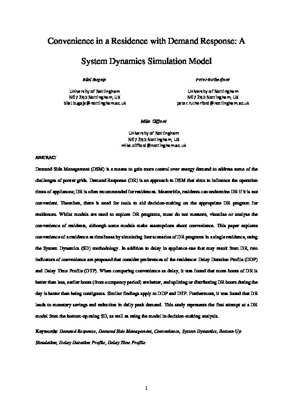 Convenience in a residence with demand response: A system dynamics simulation model Thumbnail