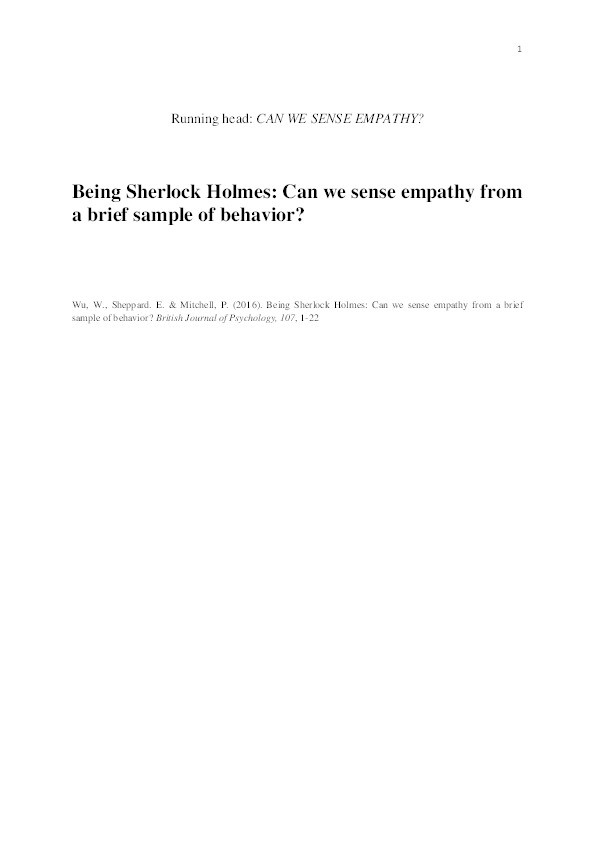 Being Sherlock Holmes: Can we sense empathy from a brief sample of behaviour? Thumbnail