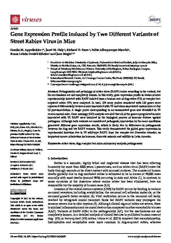 Gene Expression Profile Induced by Two Different Variants of Street Rabies Virus in Mice Thumbnail