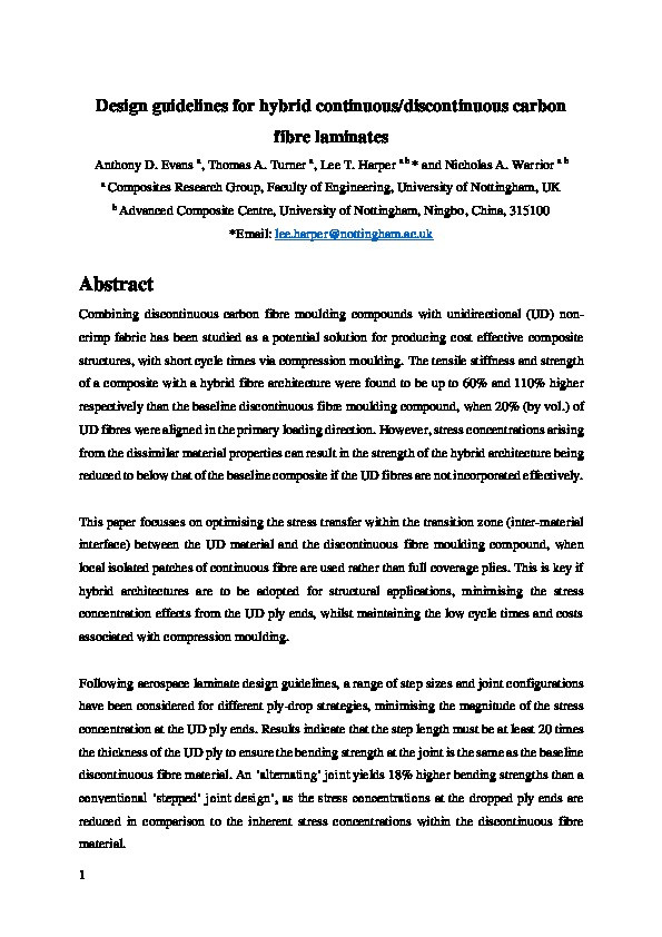 Design guidelines for hybrid continuous/discontinuous carbon fibre laminates Thumbnail