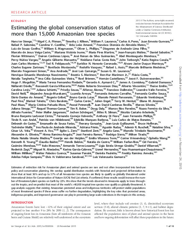 Estimating the global conservation status of more than 15,000 Amazonian tree species Thumbnail