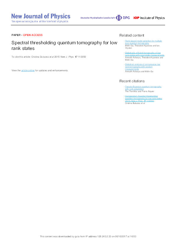 Spectral thresholding quantum tomography for low rank states Thumbnail