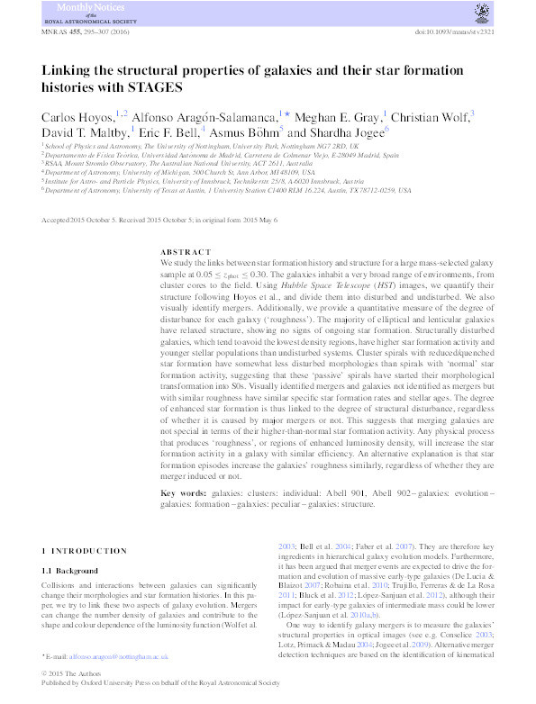 Linking the structural properties of galaxies and their star formation histories with STAGES Thumbnail