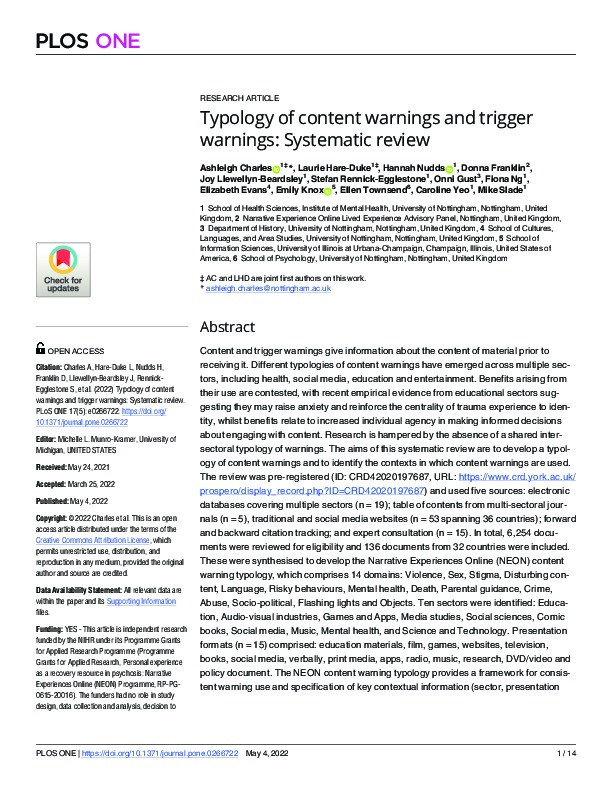 Typology of content warnings and trigger warnings: Systematic review Thumbnail