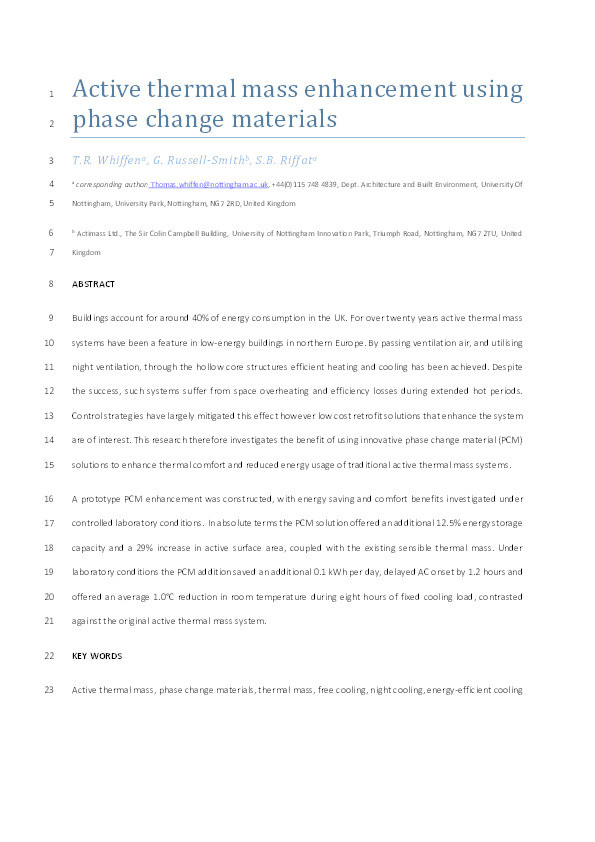 Active thermal mass enhancement using phase change materials Thumbnail