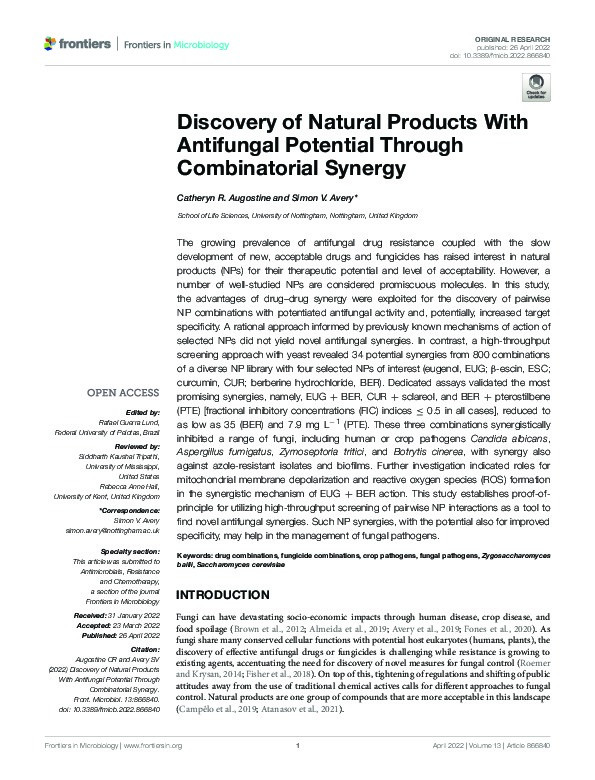 Discovery of Natural Products With Antifungal Potential Through Combinatorial Synergy Thumbnail