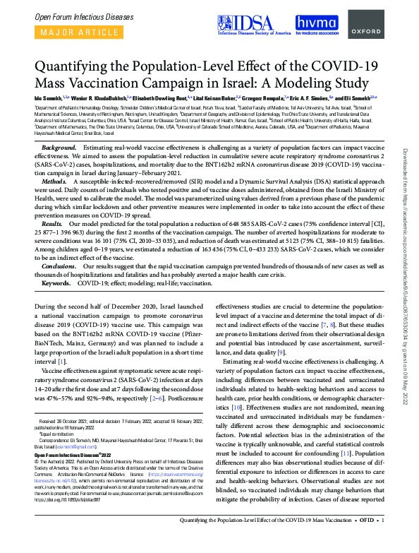 Quantifying the Population-Level Effect of the COVID-19 Mass Vaccination Campaign in Israel: A Modeling Study Thumbnail