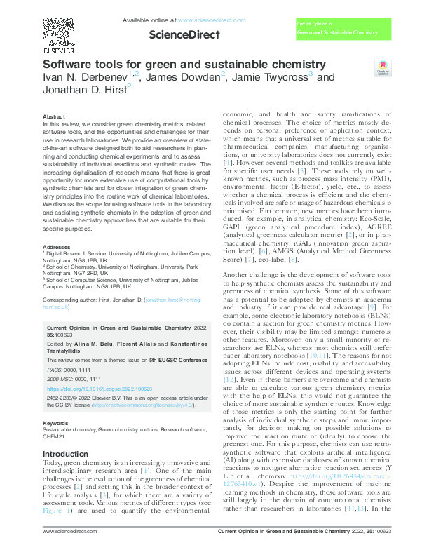 Software tools for green and sustainable chemistry Thumbnail