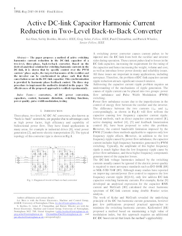 Active DC-link capacitor harmonic current reduction in two-level back-to-back converter Thumbnail