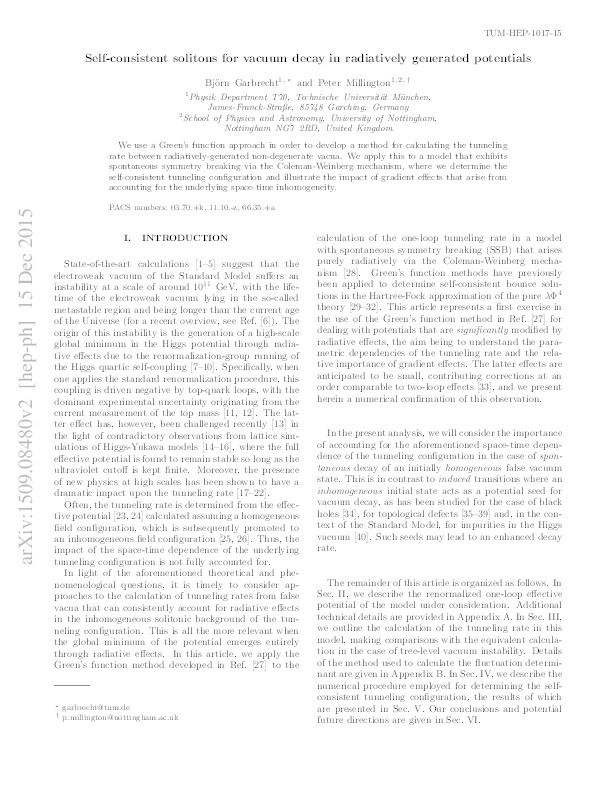 Self-consistent solitons for vacuum decay in radiatively generated potentials Thumbnail
