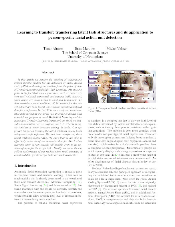 Learning to transfer: transferring latent task structures and its application to person-specific facial action unit detection Thumbnail