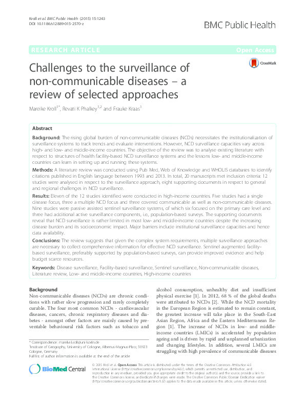 Challenges to the surveillance of non-communicable diseases – a review of selected approaches Thumbnail