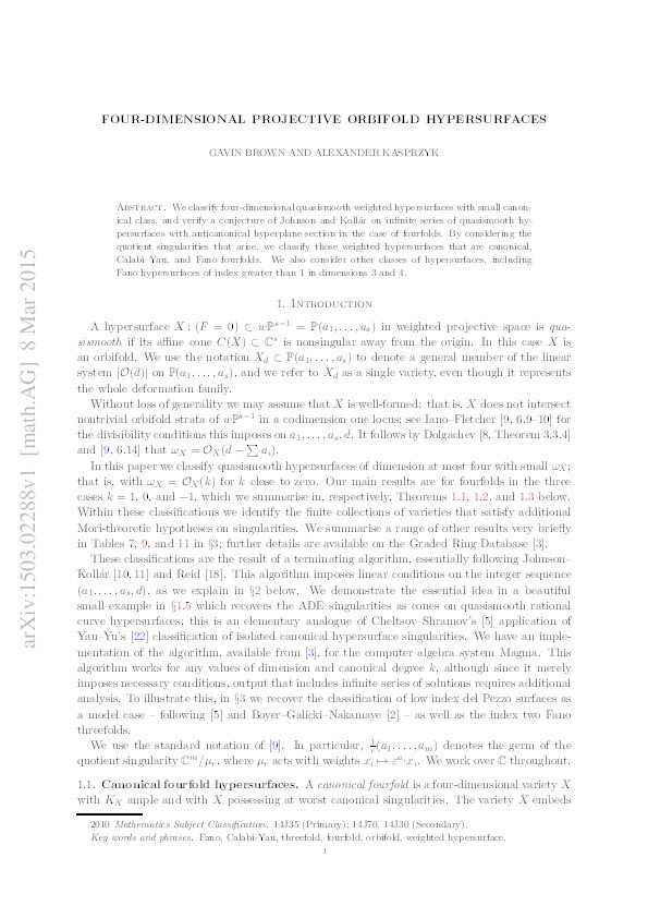 Four-dimensional projective orbifold hypersurfaces Thumbnail