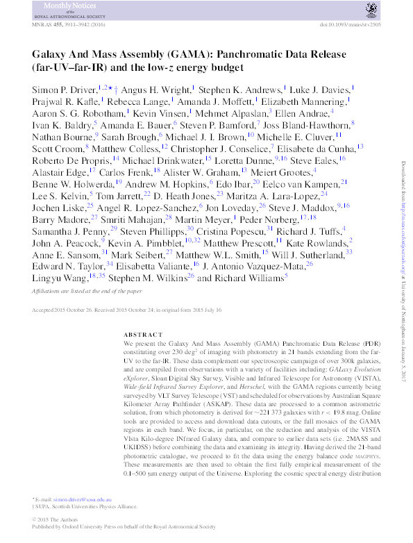 Galaxy And Mass Assembly (GAMA): Panchromatic Data Release (far-UV–far-IR) and the low-zenergy budget Thumbnail