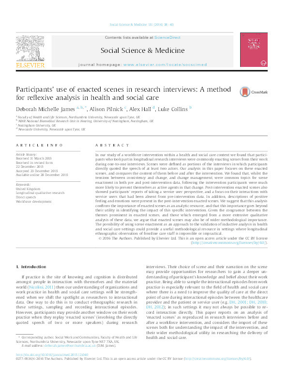 Participants' use of enacted scenes in research interviews: a method for reflexive analysis in health and social care Thumbnail