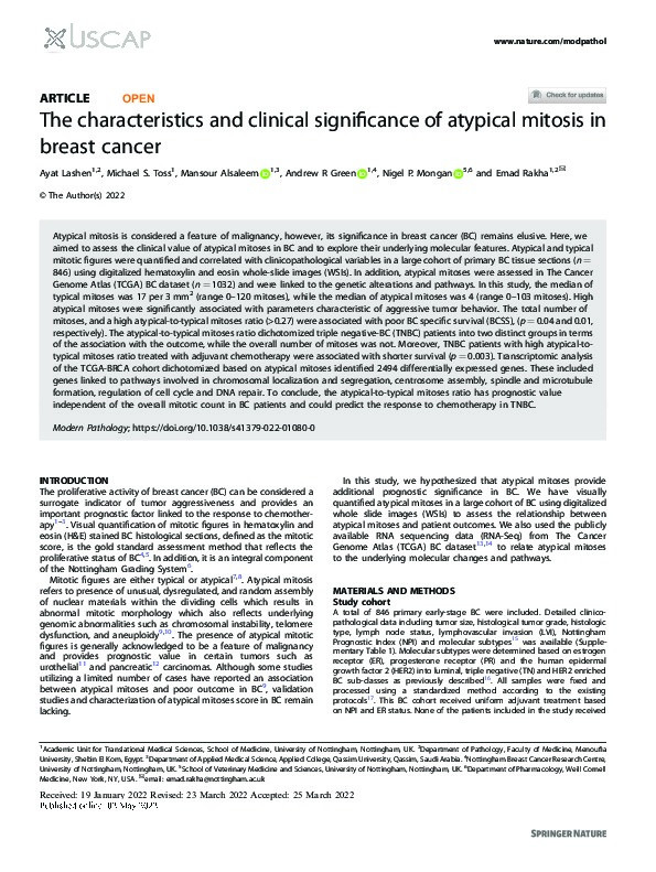 The characteristics and clinical significance of atypical mitosis in breast cancer Thumbnail