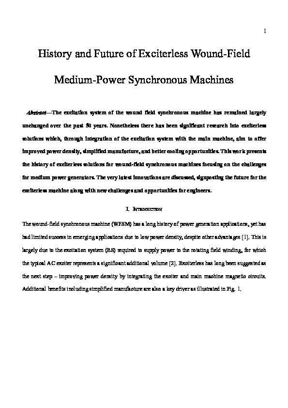 Exciterless Wound-Field Medium-Power Synchronous Machines: Their History and Future Thumbnail