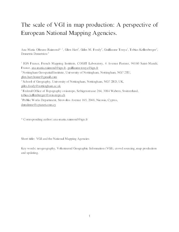 The scale of VGI in map production: a perspective of European National Mapping Agencies Thumbnail