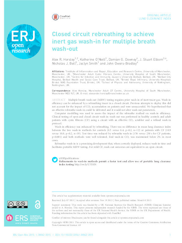 Closed circuit rebreathing to achieve inert gas wash-in for multiple breath wash-out Thumbnail