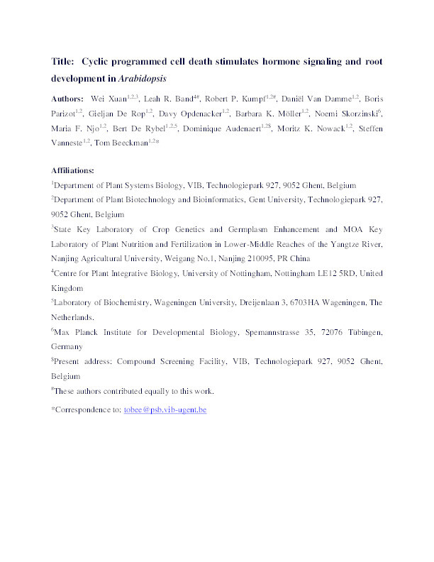 Cyclic programmed cell death stimulates hormone signaling and root development in Arabidopsis Thumbnail