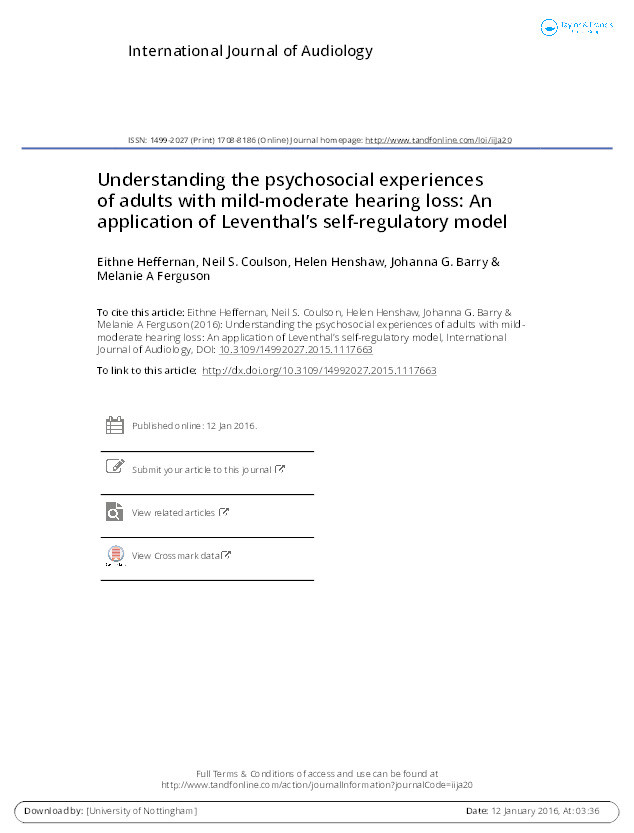 Understanding the psychosocial experiences of adults with mild-moderate hearing loss: an application of Leventhal’s self-regulatory model Thumbnail