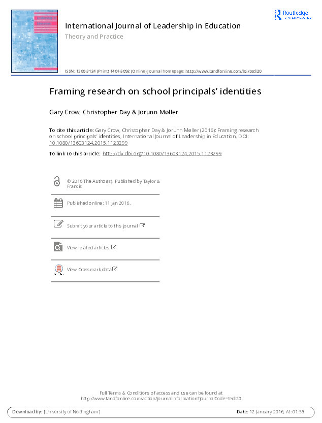 Framing research on school principals’ identities Thumbnail