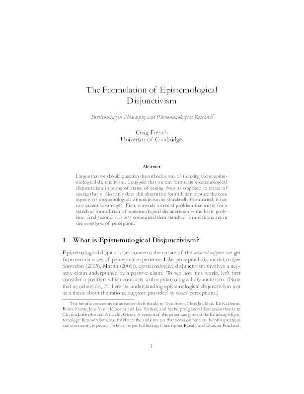 The formulation of epistemological disjunctivism Thumbnail