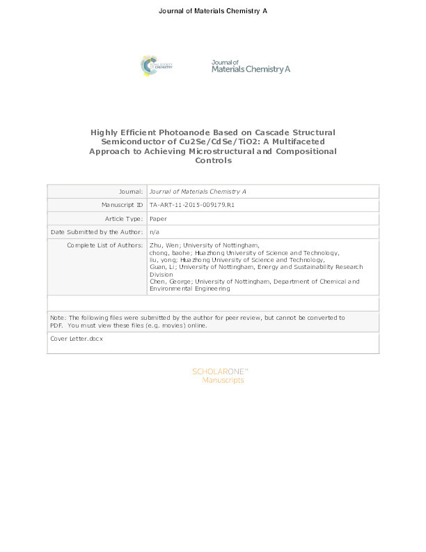 Highly efficient photoanodes based on cascade structural semiconductors of Cu2Se/CdSe/TiO2: A multifaceted approach to achieving microstructural and compositional control Thumbnail
