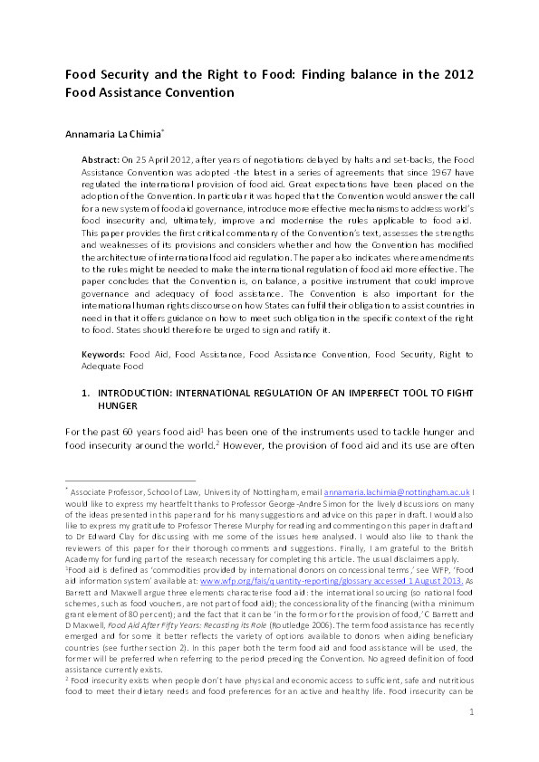 Food security and the right to food: finding balance in the 2012 Food Assistance Convention Thumbnail