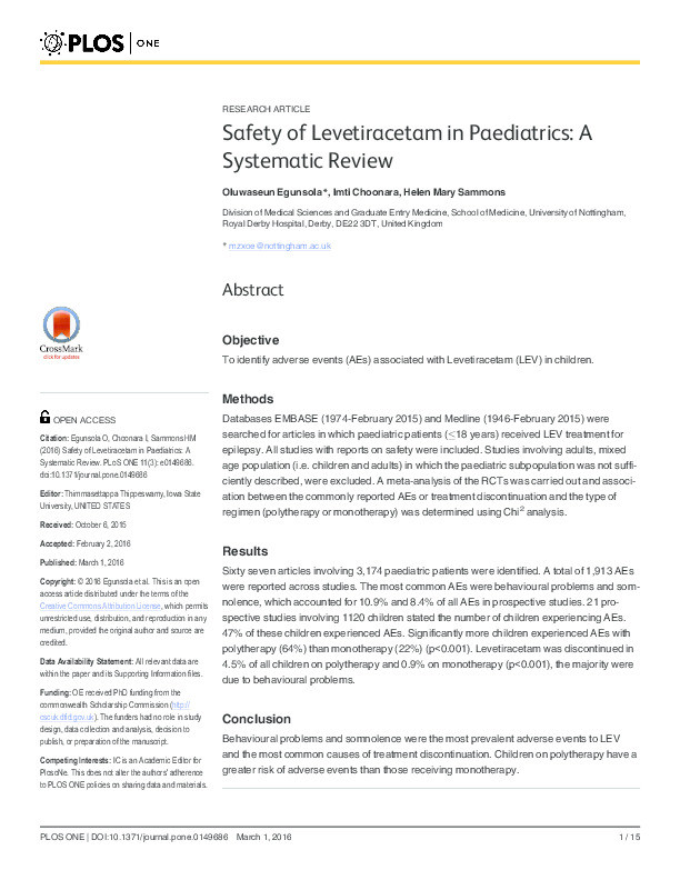Safety of Levetiracetam in paediatrics: a systematic review Thumbnail