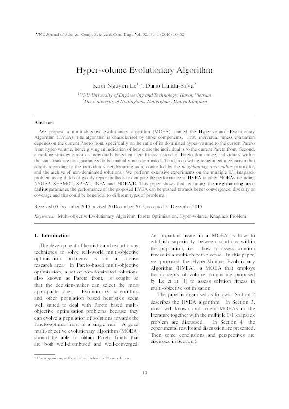 Hyper-volume evolutionary algorithm Thumbnail