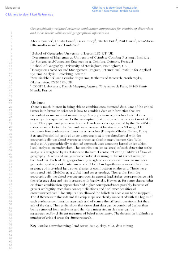 Geographically weighted evidence combination approaches for combining discordant and inconsistent volunteered geographical information Thumbnail