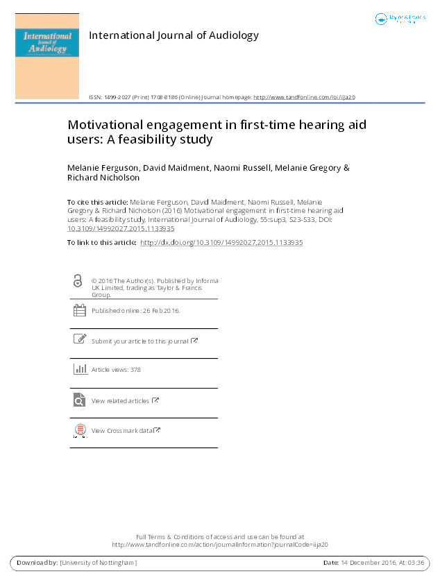 Motivational engagement in first-time hearing aid users: a feasibility study Thumbnail