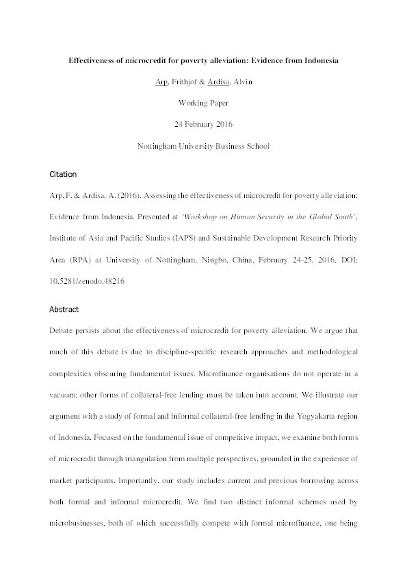 Effectiveness of microcredit for poverty alleviation: evidence from Indonesia Thumbnail