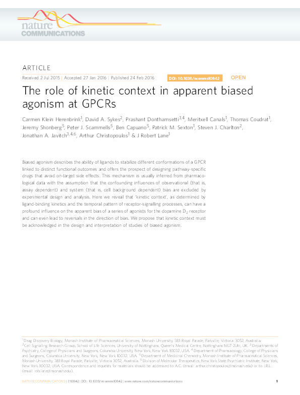 The role of kinetic context in apparent biased agonism at GPCRs Thumbnail