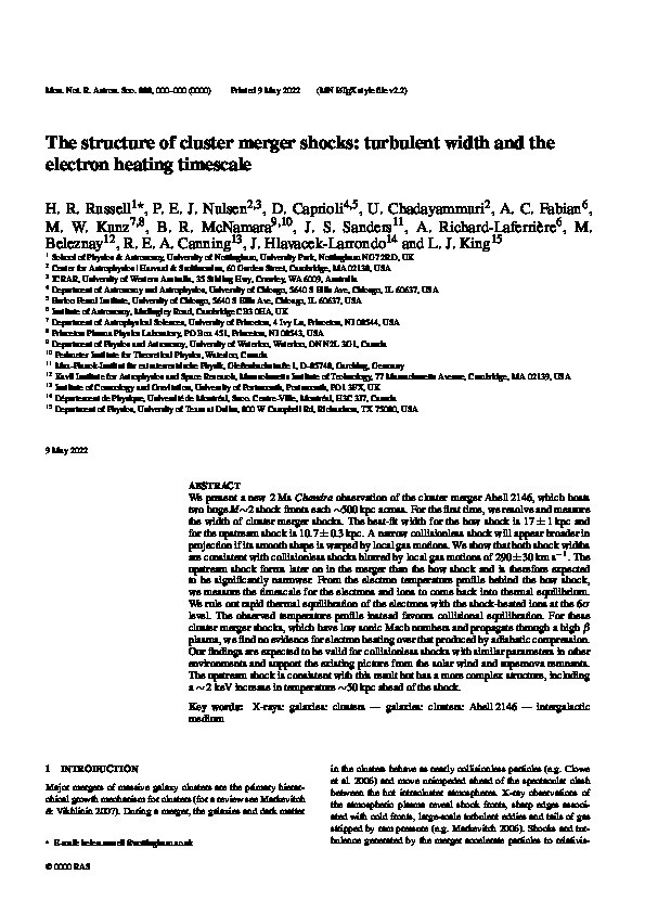 The structure of cluster merger shocks: turbulent width and the electron heating time-scale Thumbnail