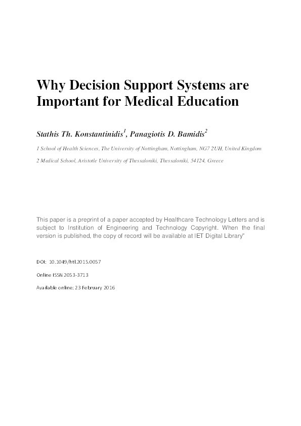 Why decision support systems are important for medical education Thumbnail