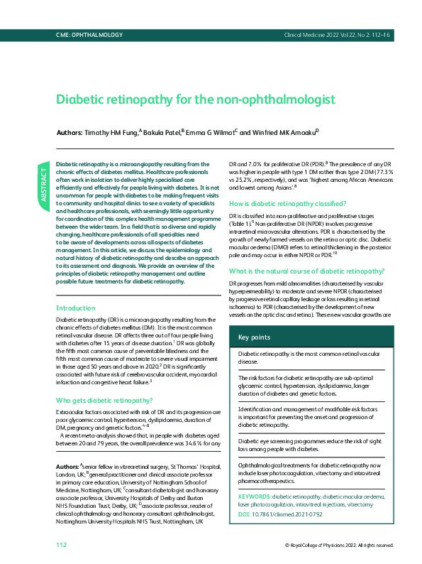 Diabetic retinopathy for the non-ophthalmologist Thumbnail
